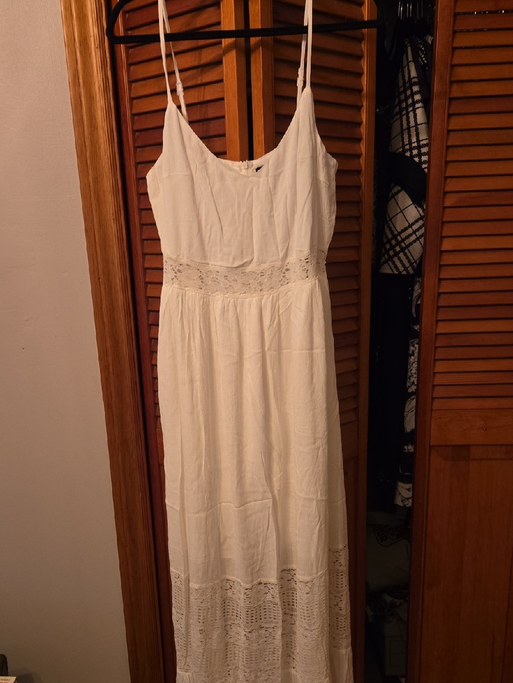 SHEIN White Lace-Trim Spaghetti Strap Maxi Dress